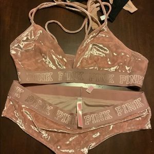 Vs pink velvet bralette set